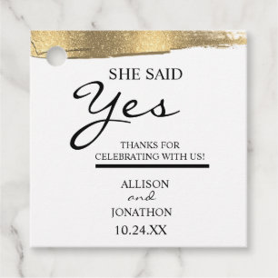 Add Name She Said Yes Gold Glitter Engagement  Favour Tags