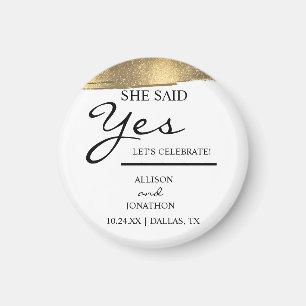 Add Name She Said Yes Gold Glitter Engagement  Mag Magnet