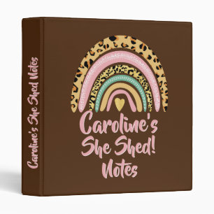 Add Name She Shed Leopard Print Pink Rainbow Heart Binder