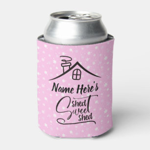 Add Name Shed Sweet Shed Pink White Floral Can Cooler