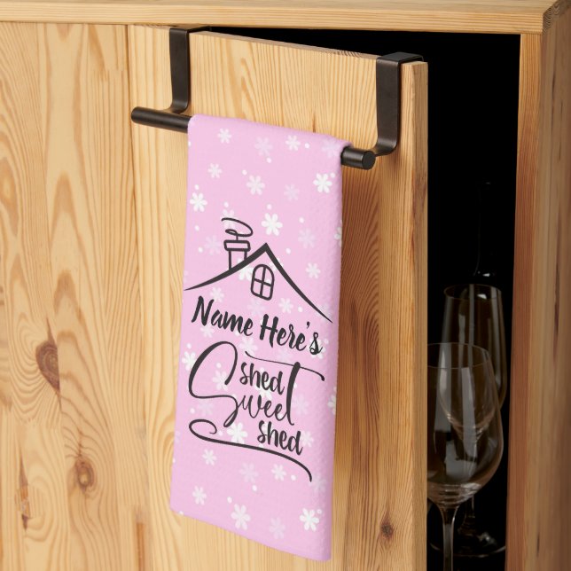 Add Name Shed Sweet Shed Pink White Floral         Kitchen Towel (Thirds Fold)