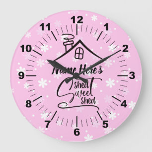 Add Name Shed Sweet Shed Pink White Floral         Large Clock