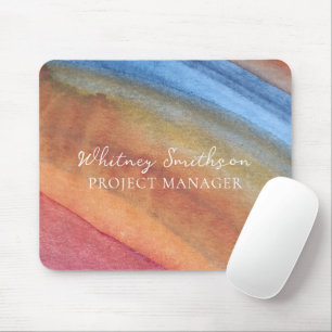 Add Name Simple Abstract Brown & Blue Watercolor Mouse Pad