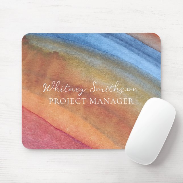   Add Name Simple Abstract Brown & Blue Watercolor Mouse Pad (With Mouse)