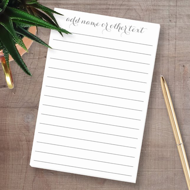 Add Name - Simple Calligraphy with lines - grey Post-it Notes (Custom Post-it Note Pads - Add your name and other text)