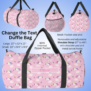 Add Name, Soft Pretty Pink Unicorn  Duffle Bag