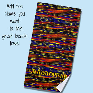 Add Name,  South West Hombre Tribal Stripe  Beach  Towel
