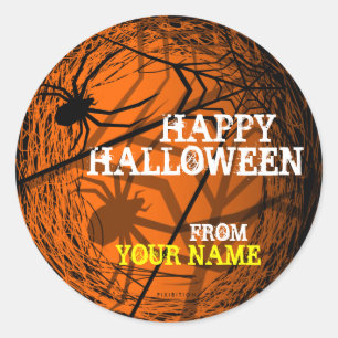 Add Name Spider Web Halloween Sticker Orange