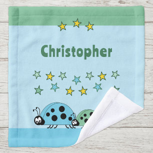 Add name stars ladybugs green blue kids wash cloth