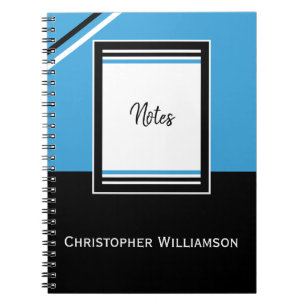Add name stripes blue and black notebook