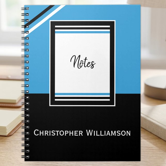 Add name stripes blue and black notebook (Creator Uploaded)