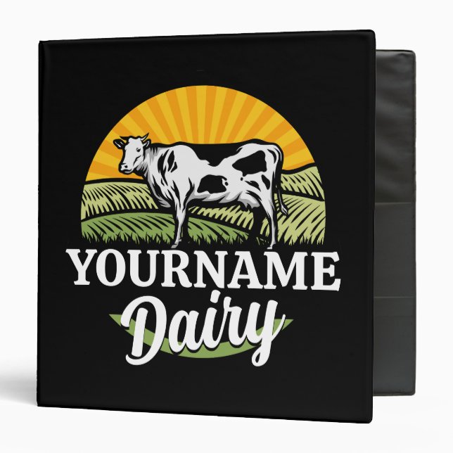 ADD NAME Sunset Dairy Farm Grazing Holstein Cow Binder (Front/Inside)