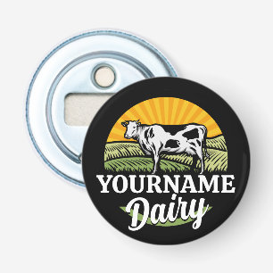 ADD NAME Sunset Dairy Farm Grazing Holstein Cow Bottle Opener