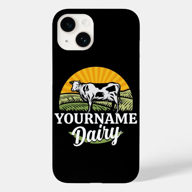 ADD NAME Sunset Dairy Farm Grazing Holstein Cow Case-Mate iPhone Case (Back)