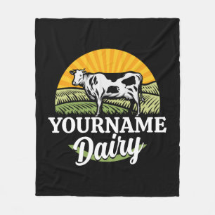 ADD NAME Sunset Dairy Farm Grazing Holstein Cow Fleece Blanket