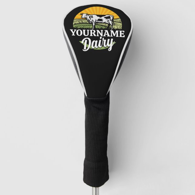 ADD NAME Sunset Dairy Farm Grazing Holstein Cow Golf Head Cover (Front)