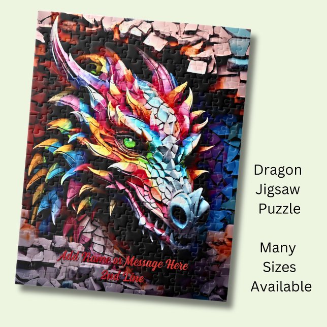 Add Name Text, 3D Rainbow Dragon Cracked Wall Jigsaw Puzzle (Creator Uploaded)