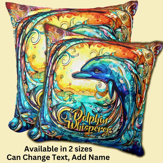 Add Name Text Abstract Dolphin Swimming in Wave    Throw Pillow (Creator Uploaded)