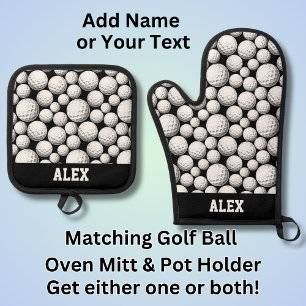 Add Name Text, Alex Golf Balls Oven Mitt & Pot Holder Set