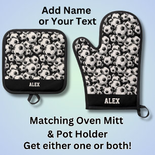 Add Name Text, Alex's Football (Soccer) Gear  Oven Mitt & Pot Holder Set