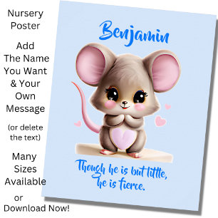 Add Name Text, Baby Mouse with Big Ears on Blue Poster