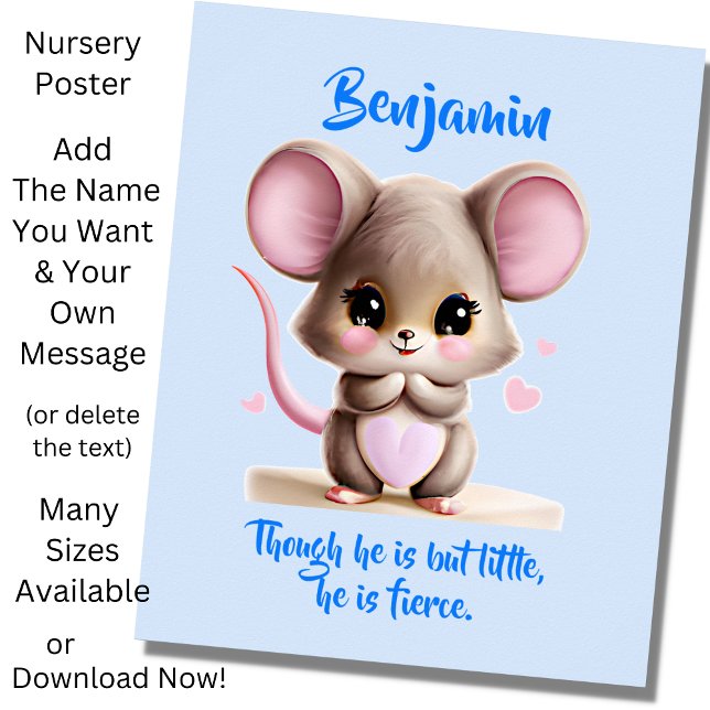 Add Name Text, Baby Mouse with Big Ears on Blue Poster (Creator Uploaded)