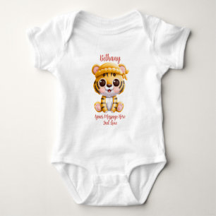 Add Name Text, Baby Tiger with Hat on Pink Baby  Bodysuit