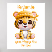 Add Name Text, Baby Tiger with Hat on White
