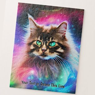 Add Name Text, Beautiful Long Hair Cat In Space    Jigsaw Puzzle
