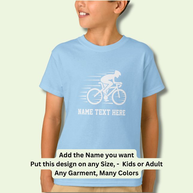 Add Name / Text Bicycle Speed Rider Racer White on T-Shirt (Creator Uploaded)