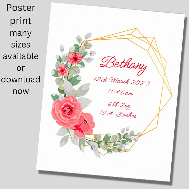 Add Name Text, Birth Details Print Roses Nursery  (Creator Uploaded)