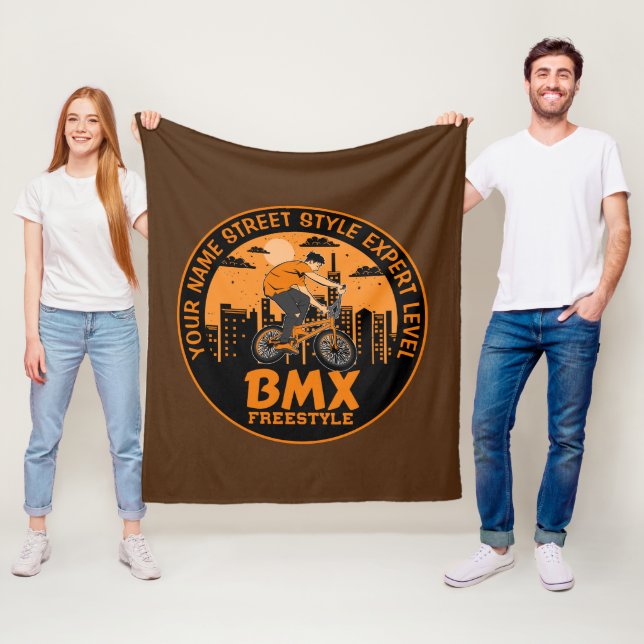 Add Name Text BMX Freestyle Street Style Expert    Fleece Blanket (In Situ)