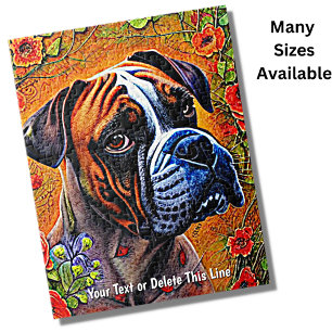 Add Name Text, Boxer Dog with Red Flowers Painting Jigsaw Puzzle