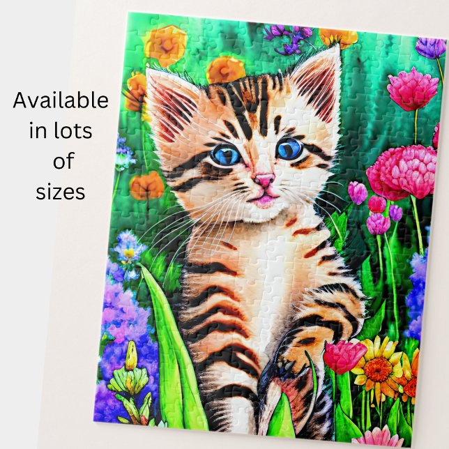 Add Name Text, Cat Kitten with Flowers in Garden Jigsaw Puzzle (Creator Uploaded)