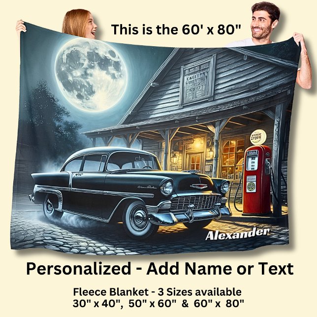 Add Name Text, Classic Car in Moonlight Fleece Blanket (Creator Uploaded)