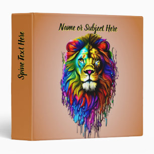 Add Name Text, Colorful Paint Drip Lion   Binder