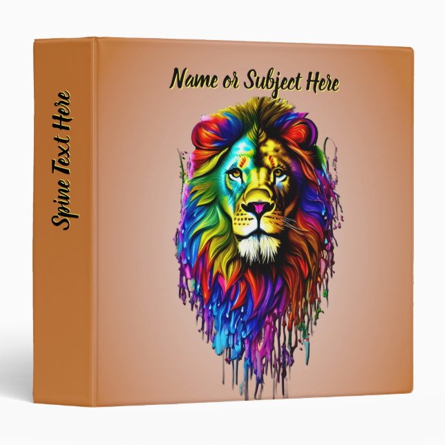 Add Name Text, Colourful Paint Drip Lion   Binder (Front/Spine)