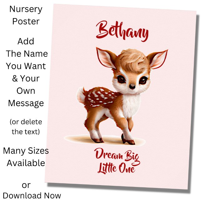 Add Name Text, Cute Fawn - Baby Deer on Pink  Poster (Creator Uploaded)