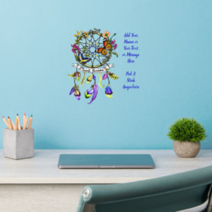 Add Name Text, Flower Butterfly Dream Catcher 12" Wall Decal