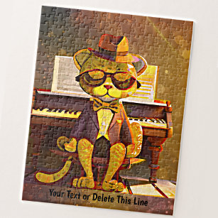 Add Name Text, Ginger Cool Cat Sunglasses & Piano Jigsaw Puzzle