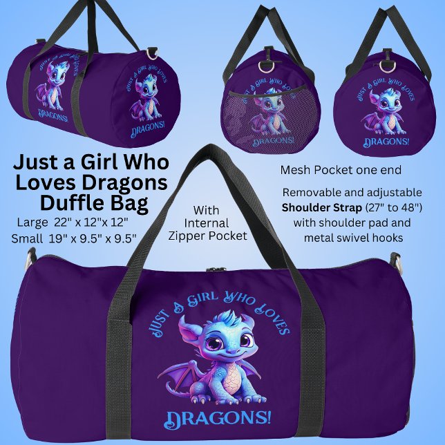 Add Name Text - Just a Girl Who Loves Dragons!    Duffle Bag (Creator Uploaded)