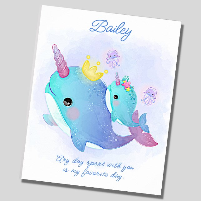 Add Name Text, Narwhal Whale & Baby Nursery Poster (Creator Uploaded)