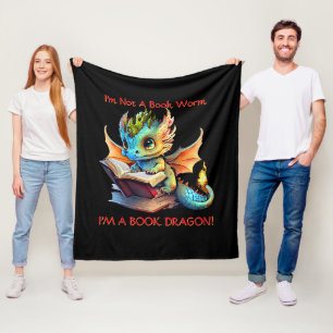 Add Name Text - Not A BookWorm A Book Dragon Fleece Blanket
