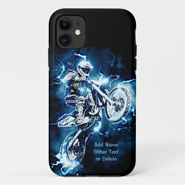 Add Name Text (or Delete) Blue Lightning Motocross Case-Mate iPhone Case (Back)