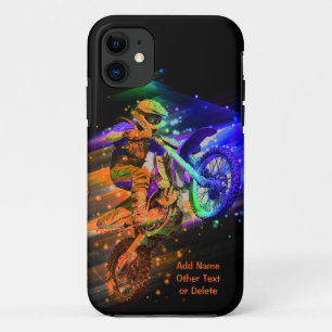 Add Name Text (or Delete) Motocross Bike Rider iPhone 11 Case