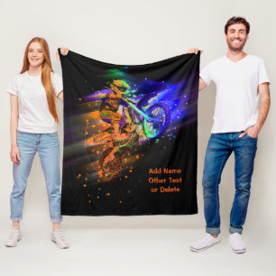 Add Name Text (or Delete) Motocross Bike Rider  Fleece Blanket