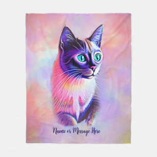 Add Name Text, Pastels Painted Siamese Cat  Fleece Blanket