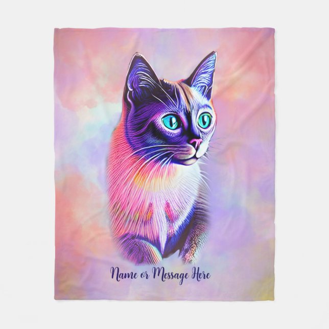 Add Name Text, Pastels Painted Siamese Cat  Fleece Blanket (Front)