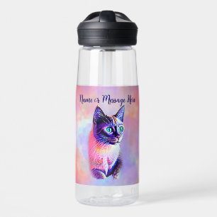 Add Name Text, Pastels Painted Siamese Cat Water Bottle