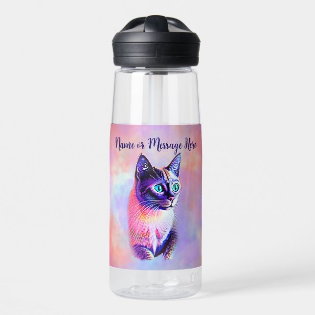 Add Name Text, Pastels Painted Siamese Cat         Water Bottle (Front)